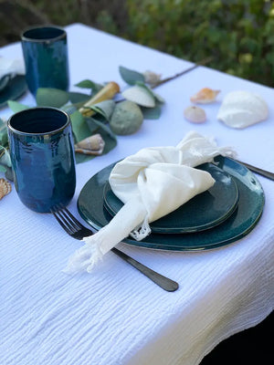 Grande assiette plate en Grès - Bleu Tropical