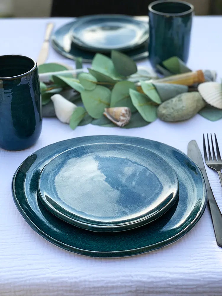 Petite assiette plate en grès - Bleu tropical