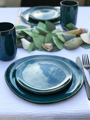 Grande assiette plate en Grès - Bleu Tropical